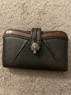 Brighton Black and Brown Leather Wallet with Decorative Silver Accent